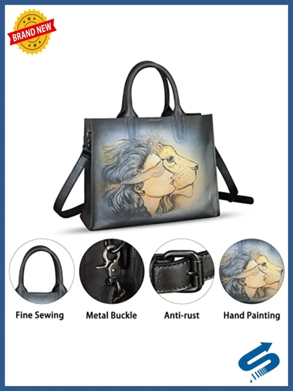 Genuine Leather Hand Painted Top Handle Satchel Handbag Crossbody Work Tote